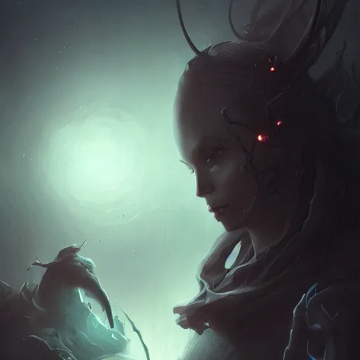 Image similar to portrait of a dark sombre woman, concept art by pete mohrbacher and seb mckinnon and beksinski and josan gonzales, digital art, highly detailed, intricate, sci-fi, sharp focus, Trending on Artstation HQ, deviantart, unreal engine 5, 4K UHD image