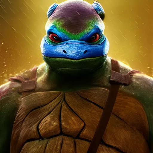 Image similar to ninja turtles in real life, face centered portrait, Confident, fog, rain, volumetric lighting, beautiful, golden hour, sharp focus, ultra detailed, cgsociety by Leesha Hannigan, Ross Tran, Thierry Doizon, Kai Carpenter,Ignacio Fernández Ríos