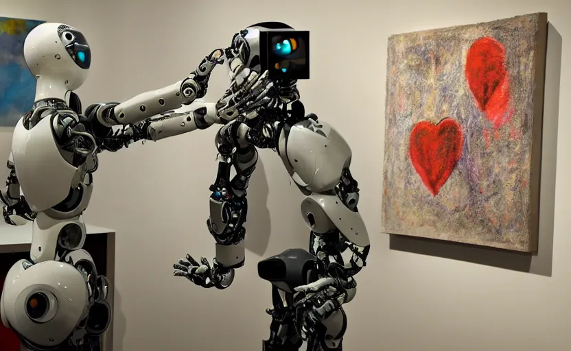 Image similar to teaching a robot how to love art in a world without any love left