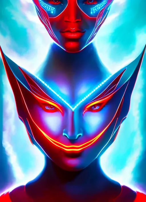 Prompt: symmetry!! tron portrait of a red dragon priestess, flamboyant, fantasy, intricate, highly detailed, dynamic lighting, digital art, digital painting, artstation, terence nielsen, sharp focus, illustration, art by artgerm and greg rutkowski and moebius, 8 k