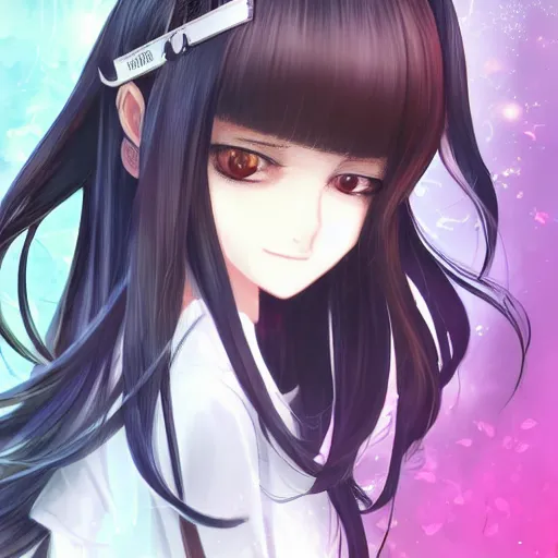 Image similar to luxury advertisement, astonishing portrait of a very beautiful anime schoolgirl with black bob hair in style of cytus and deemo, full perfect face, she is dancing, set in Half-life. Realistic, highly detailed background, artstation, 120 degree view, drawn by Sasoura, Satchely and Akihiko Yoshida, no distortion