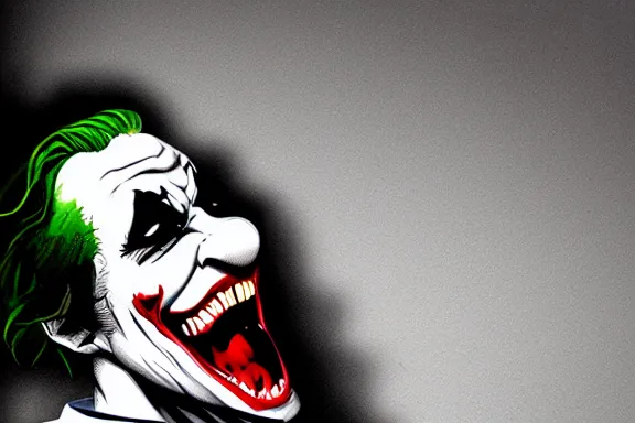 Prompt: the joker screaming while punching a hole through the wall