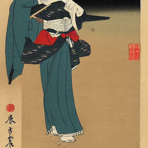 Image similar to portrait of a beautiful female ranger, upper body, ukiyo-e