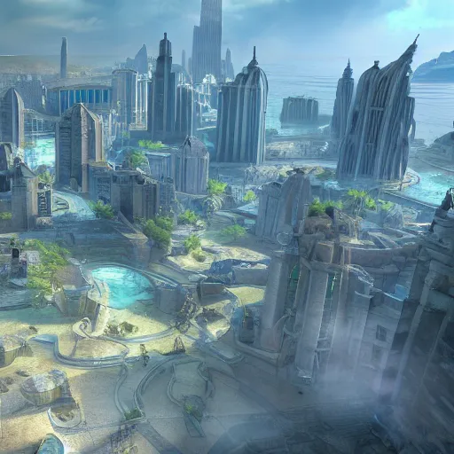 Image similar to the city of atlantis futuristic design unreal engine 5 4 k hyperdetailed photorealism volumetric lighting hdr