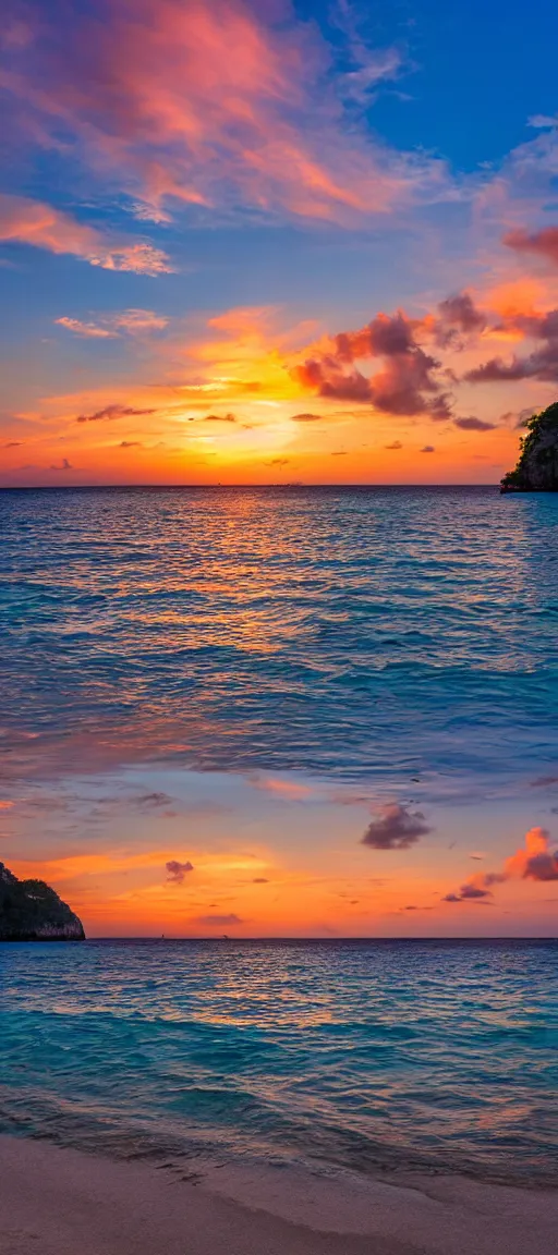 Image similar to bahamas, koh phiphi costa rica, crystal clear blue water, white sandy beach, 8 k wallpaper, stunning photography, beautiful sunset, warm, dslr