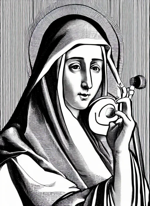 Prompt: digital art of saint catherine of siena recording a podcast wearing headphones 8k UHD detailed, vector art