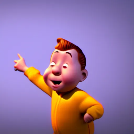 Image similar to tin tin, depicted as a pixar character, high quality cg render, 4 k