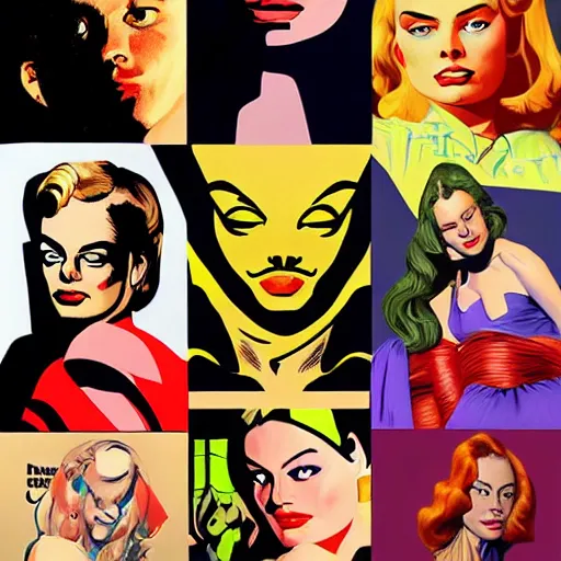 Image similar to vector art oil on canvas collage margot robbie by artgem by brian bolland by alex ross by artgem by brian bolland by alex rossby artgem by brian bolland by alex ross by artgem by brian bolland by alex ross