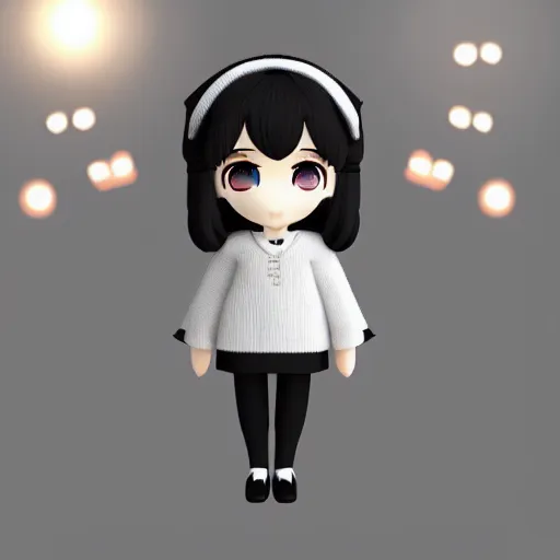 Image similar to cute fumo plush of an office girl in a woolen sweater, chibi anime girl, vray