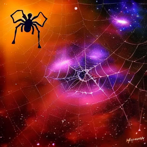 Image similar to the universe is a web of galaxies spun by a spider, fantasy art