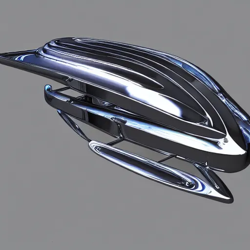 Image similar to Futuristic spaceship made out of chrome, highly detailed, flying into the void of insanity