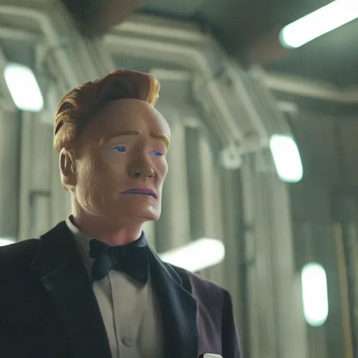 Prompt: a cinematic film still of Conan O\'Brien in Star Wars, portrait, 40mm lens, shallow depth of field, close up, split lighting, cinematic