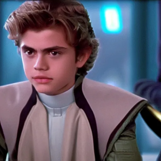 Prompt: young anakin skywalker from attack of the clones sitting at quark's bar on deep space nine, 3 5 mm photography, highly detailed, cinematic lighting, 4 k