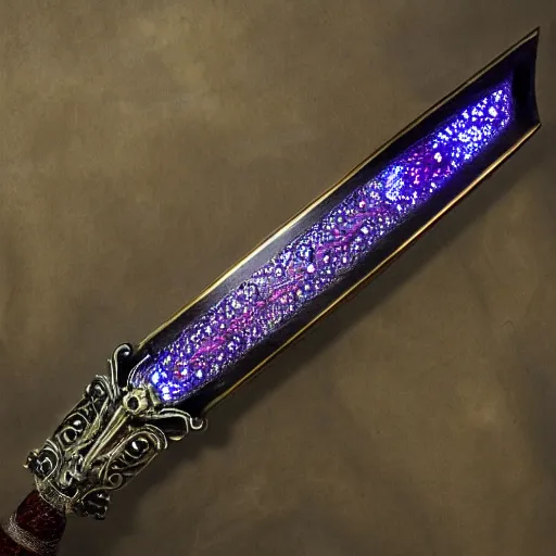 Image similar to a magical fantasy sword with straight lines and gemstone in the hilt, energy radiating from along the blade