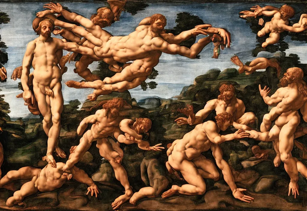 Image similar to frog as god on creation of adam by buonarroti michelangelo, highly detailed, 4 k, super resolution