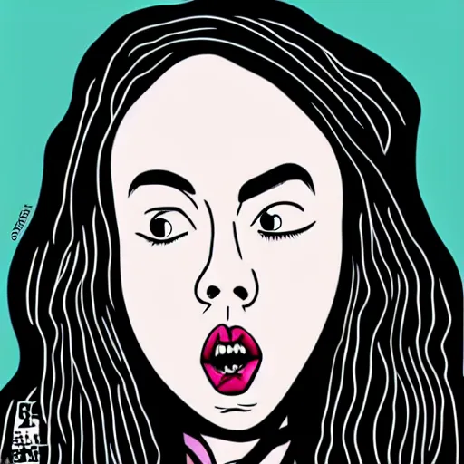 Prompt: cartoon illustration of asian billie eilish