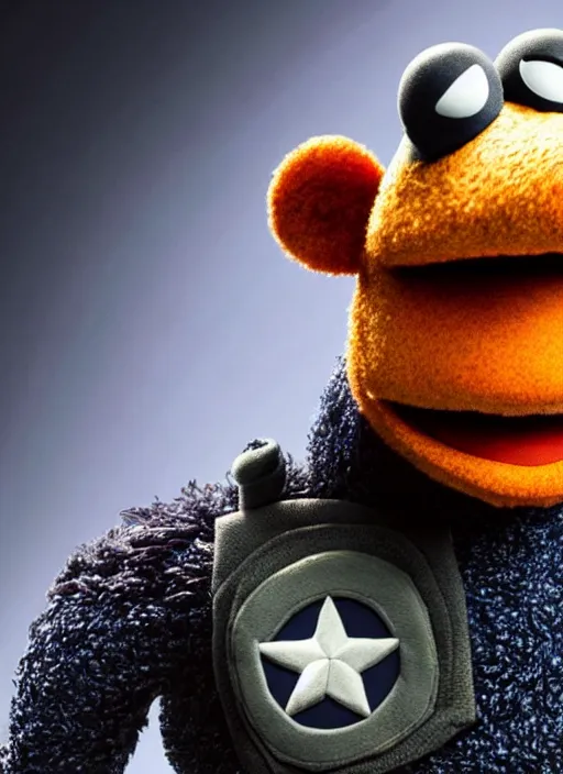 Image similar to studio portrait still of muppet!!!!! nick fury the winter soldier in avengers endgame!!!!!! as a muppet muppet as a muppet, 8 k, studio lighting, key light,