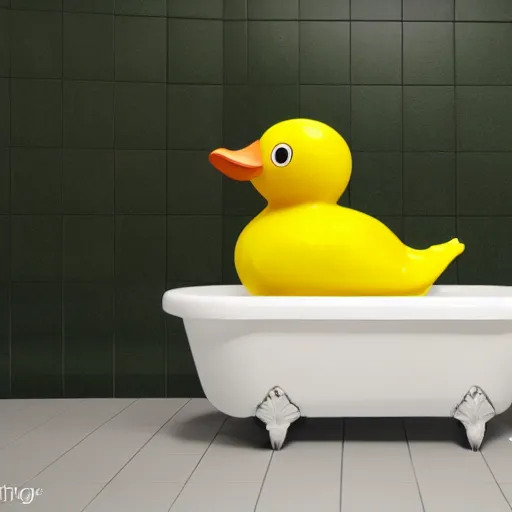 Image similar to rubber duck made of green slime melting on a bathroom, unreal engine 5, excellent composition, trending on artstation, million of likes, ray tracing, natural lighting