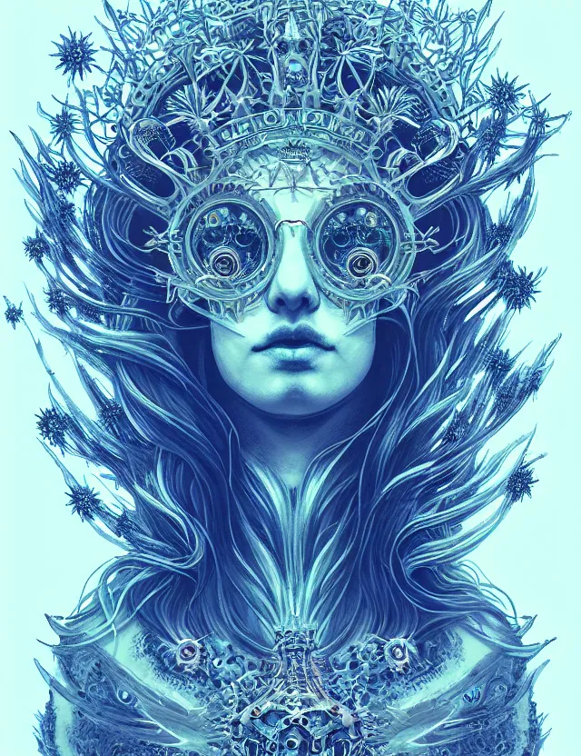 Image similar to symmetrical, centered, goddess close-up portrait wigh crown made of skulls. phoenix betta fish, phoenix, bioluminiscent creature, super intricate ornaments artwork by Tooth Wu and wlop and alena aenami and greg rutkowski