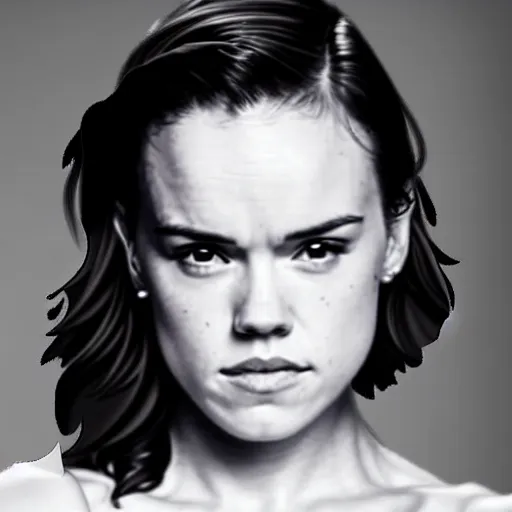 Image similar to black and white tattoo of daisy ridley