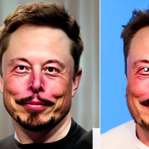 Image similar to elon elon with extra scratchy mcpatchy facial hair and a thin patchy fu manchu