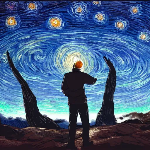 Image similar to a man do stargazing at a starry night, Artstation