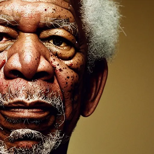 Image similar to a cinematic still of Morgan Freeman as a Japanese Samurai, portrait, shallow depth of field, close up