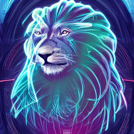 Image similar to cyberspace lion, detailed digital illustration by liiga smilshkalne, android netrunner