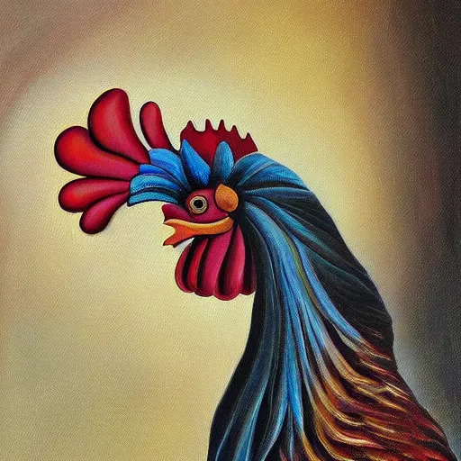 Prompt: human ear on a rooster surrealist painting