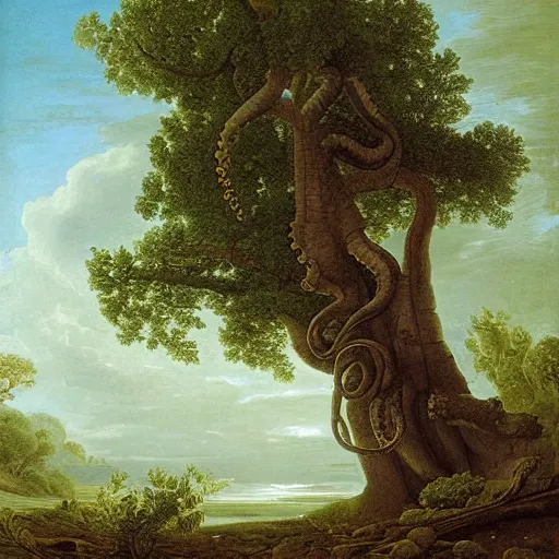 Prompt: tree with octopus roots, asher brown durand