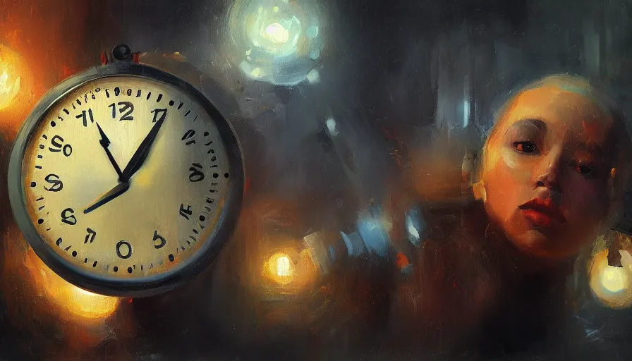 Prompt: time, clock, oil painting by jama jurabaev, brush hard, artstation, for aaa game, high quality, brush stroke