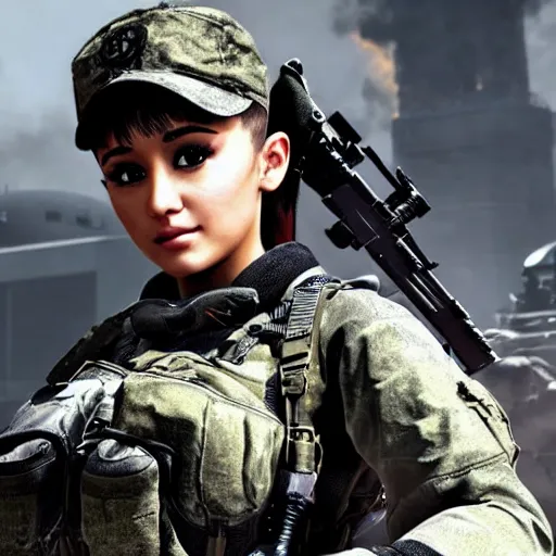 Image similar to Ariana Grande in Call of Duty, 4k