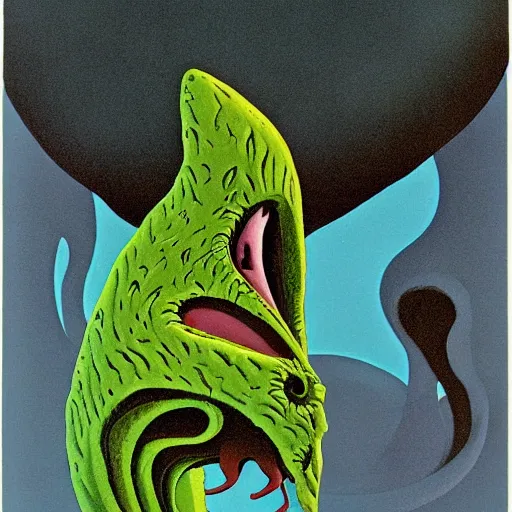 Image similar to roger dean art of a retro alien