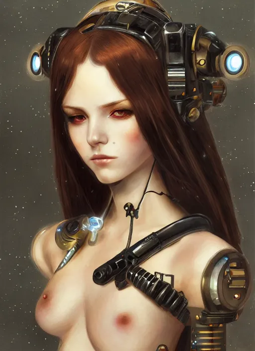 Image similar to portrait of cute beautiful young cyborg maiden, cyberpunk, Warhammer 40000, gothic, highly detailed, artstation, illustration, art by Gustav Klimt and Range Murata