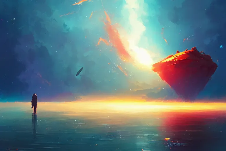 Image similar to eisberg floating in space, by anato finnstark, by alena aenami, by john harris, by ross tran, by wlop, by rhads, by andreas rocha