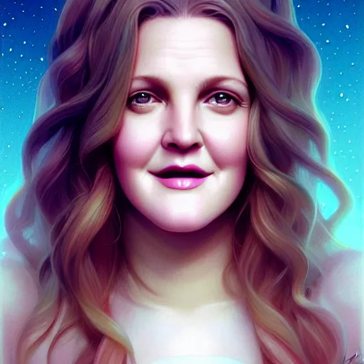 Image similar to beautiful digital portrait painting of drew barrymore as a marshmallow, symmetry! chocolate and graham cracker background, by charlie bowater, ross tran, artgerm, and makoto shinkai, detailed, inked, western comic book art