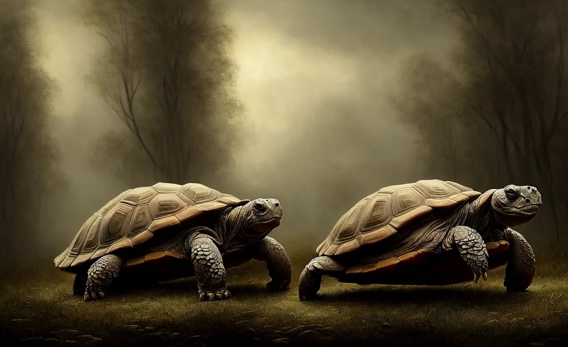 Prompt: epic professional digital art of hungry monstrous tortoise, faint taupe moody atmospheric lighting, painted, intricate, detailed, detailed, foreboding, by leesha hannigan, wayne haag, reyna rochin, ignacio fernandez rios, mark ryden, iris van herpen,, epic, stunning, gorgeous, much wow, cinematic, masterpiece.