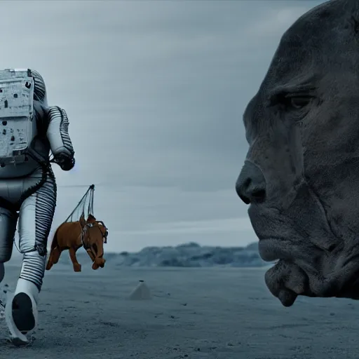 Prompt: death stranding game, an astronaut carries a toy horse on his back, the horse is above all, an astronaut carries a horse on his back, a horse riding an astronaut, games lag, lag in the game, unreal engine 5, artstationhd, 4 k, 8 k, 3 d render, 3 d houdini, cinema 4 d, octane,