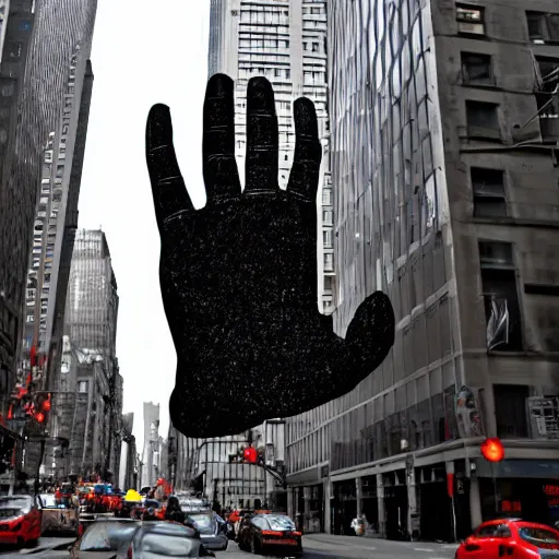 Image similar to a giant hand appear from street of new york