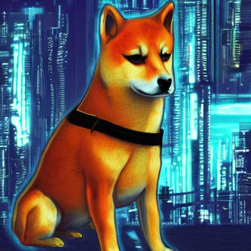 Image similar to cyberpunk shiba inu, digital art, high quality, high resolution