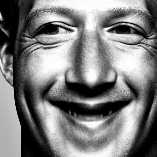 Prompt: 4 k highly detailed portrait photography of mark zuckerberg smiling happy and satisfied