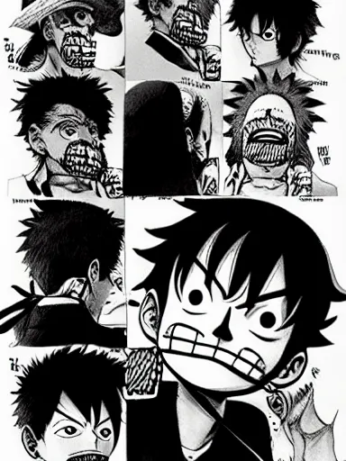 Image similar to [ luffy mustache ] ( by kim jung gi ) ( by kentaro miura )