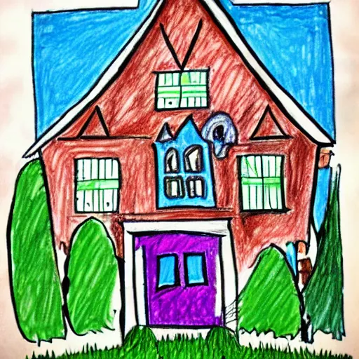 Prompt: a haunted house, children's drawing
