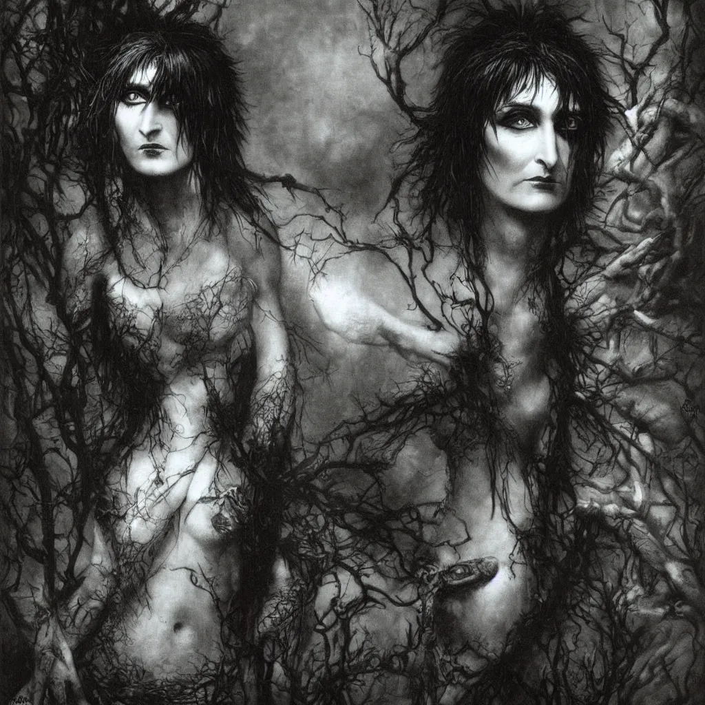 Image similar to siouxsie sioux, creepy atmosphere, dark, portrait, realistic, very realistic, illustration by gustave dore