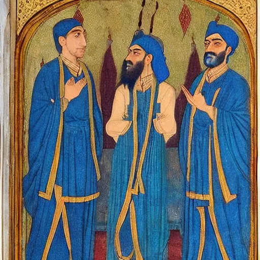Prompt: emperor and muad'dib paul atreides, pensive, bright blue eyes, mughal painting style, abd al - samad, mir sayyid ali, farrukh beg, basawan.