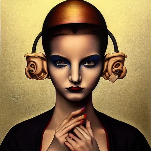 Prompt: behance contest winner, airbrush art, a painting of a woman, minimalist, skeuomorphic, detailed painting, very detailed, pop surrealism, an ultrafine detailed painting by rafal olbinski