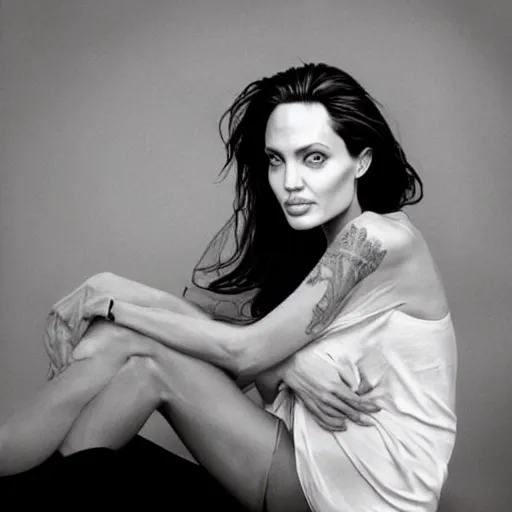 Prompt: angelina jolie portrait photo by martin schoeller