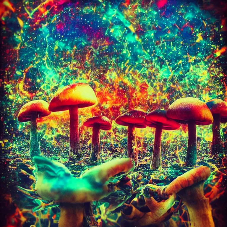 Image similar to double exposure of dally life, symbols of live, explosion, cyber mushroom city, love is the most relevant theme, love is infinity, love is begin of all, 8 k resolution, artistic mode, artistic, trending on instagram, long exposure, love art, serious, fantasy and dreams vibes, mushrooms style and macro style, colorful picture