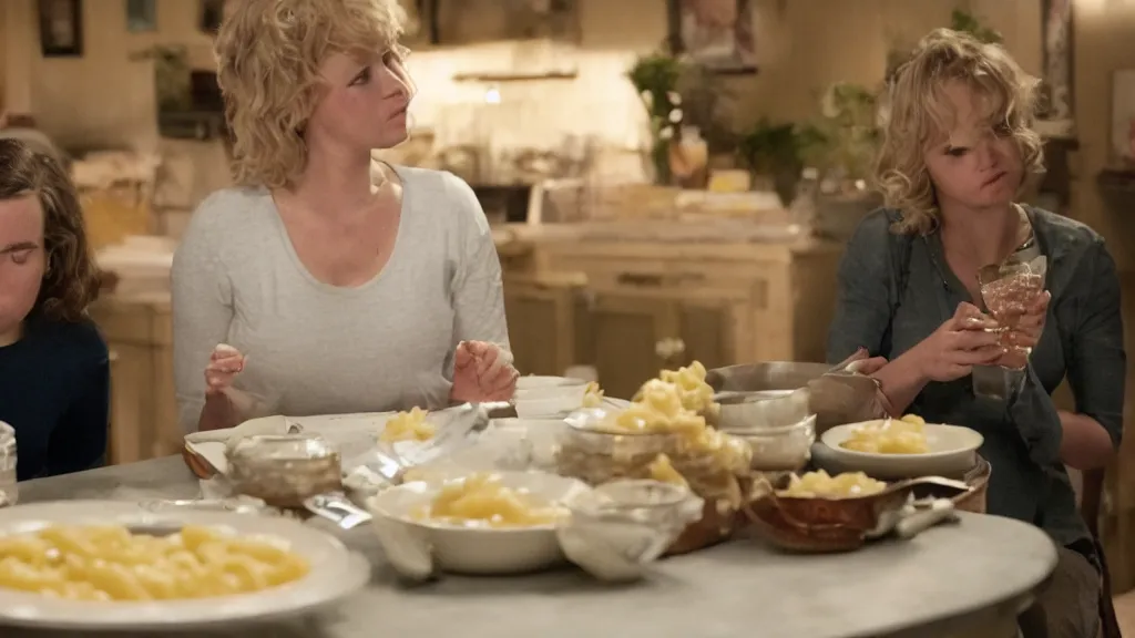 Prompt: mac and cheese vexing shape from hbo's the leftovers