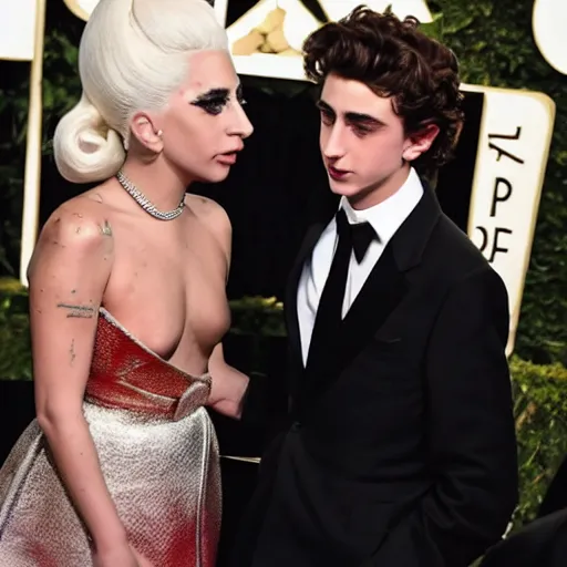 Prompt: timothee chalamet and lady gaga meet eachother